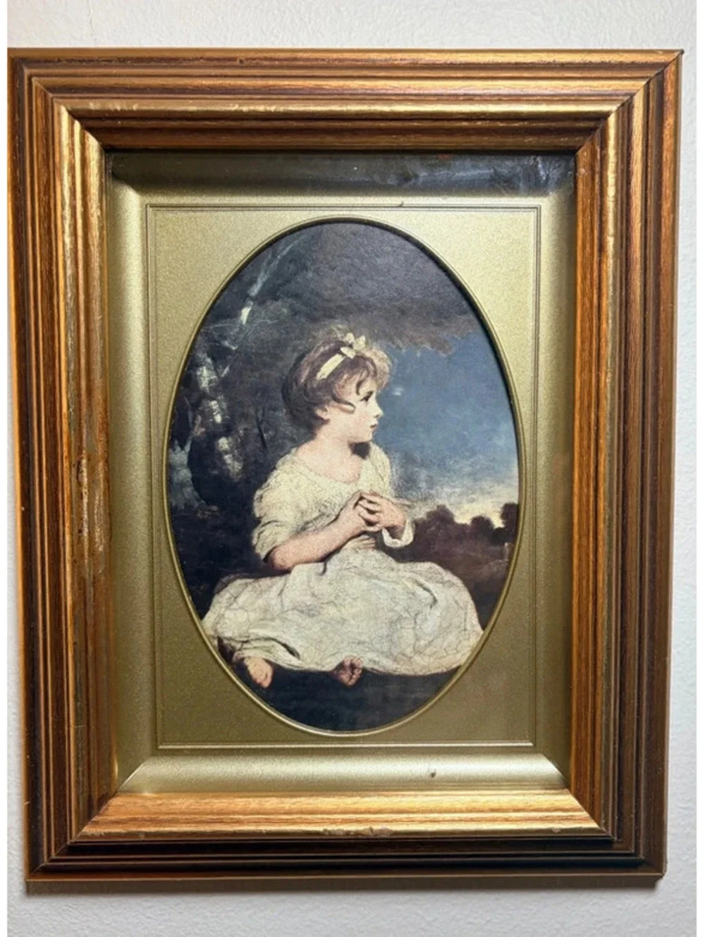 Vintage Framed Portrait Print of Young Girl